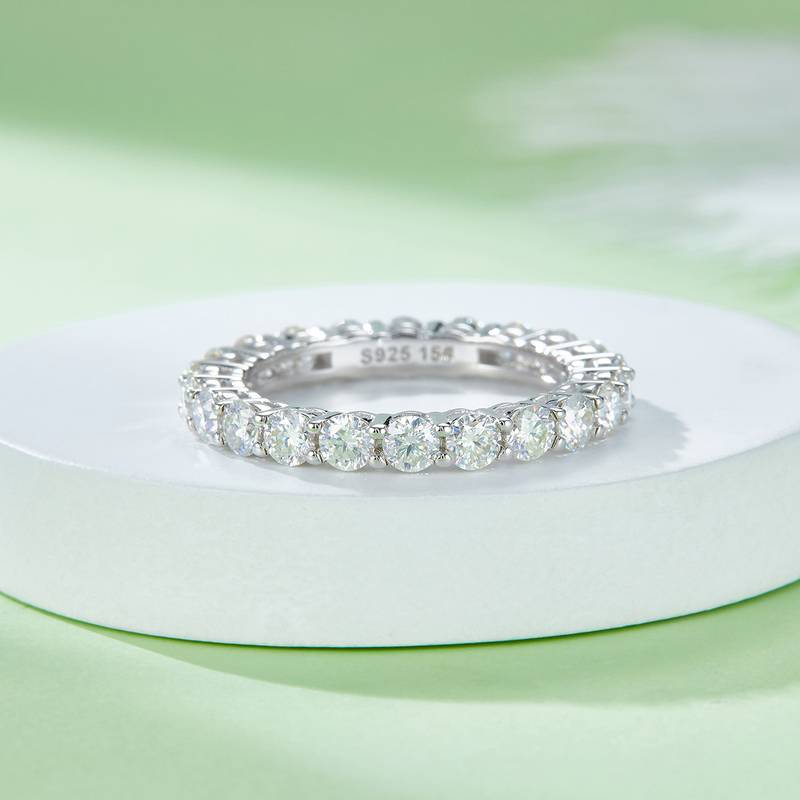Round body lined ring S925 silver plated platinum moissanite diamond women's ring 2.4 carats D-grade